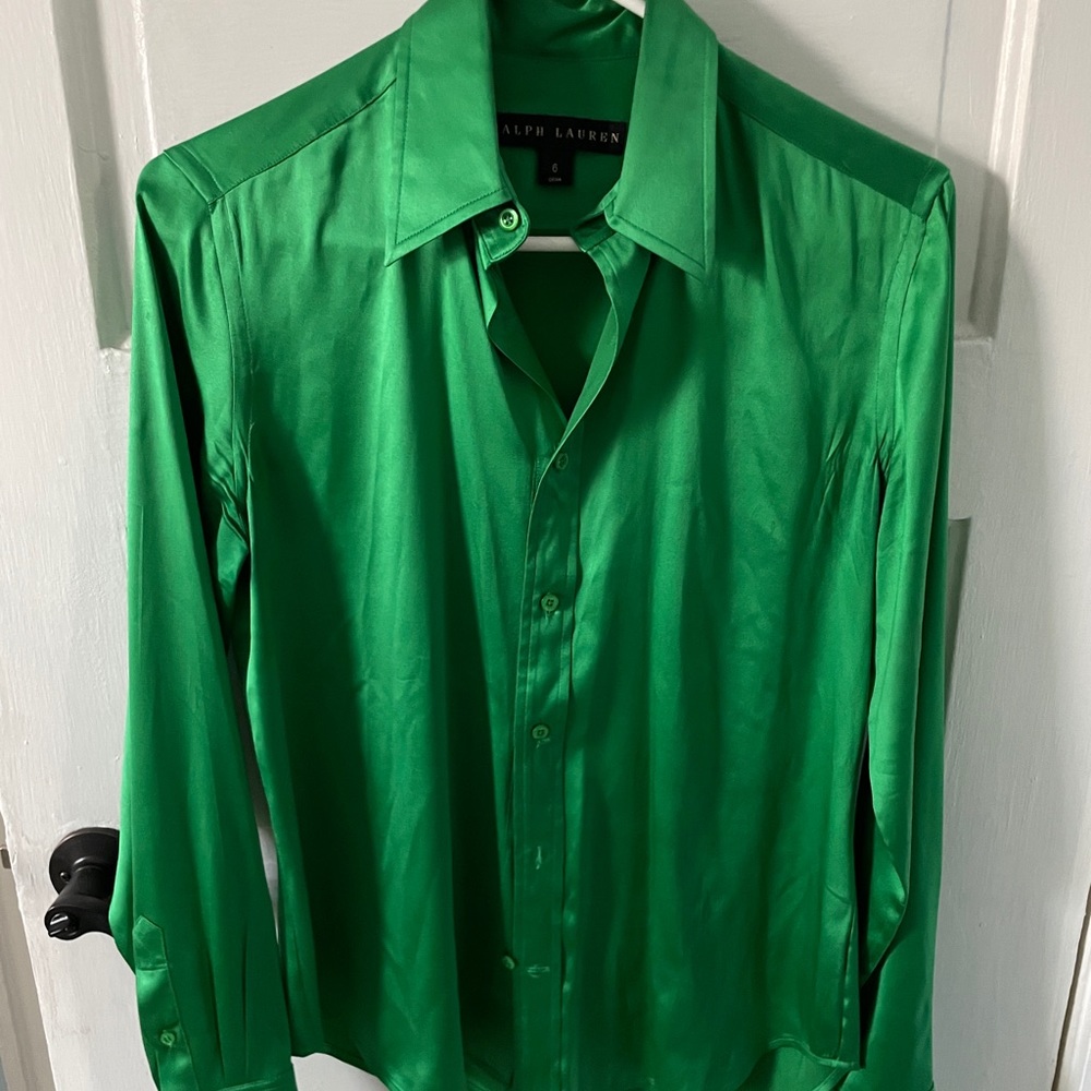 Ralph Lauren emerald green silk button up shirt-6